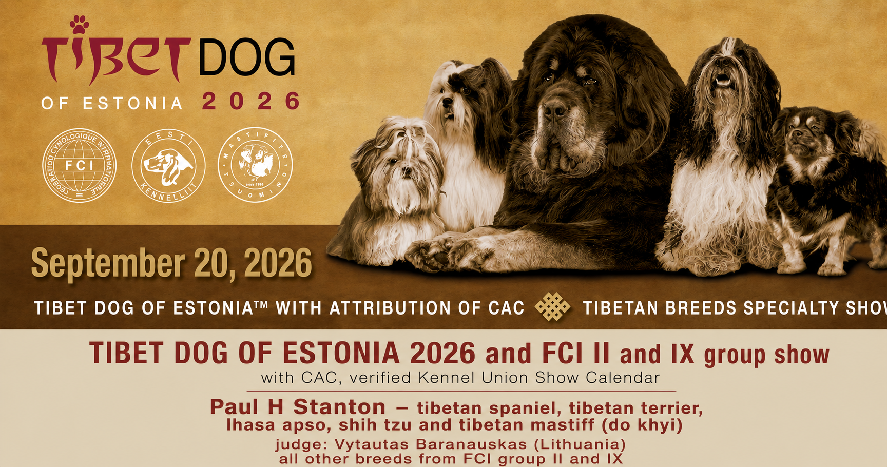 TIBET DOG OF ESTONIA 2026 ning FCI II ja IX rühma erinäitus